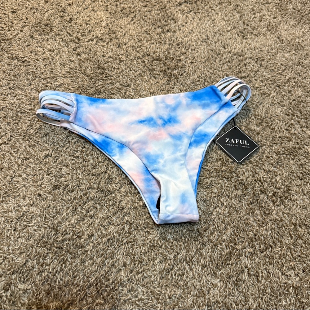 Zaful Women's Tie Dye Padded String Bikini Swimsuit Bottom in Day Sky Blue US 8